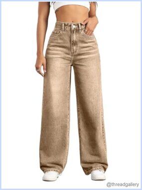 High Waisted Wide Leg Jeans for Women Stretchy Denim Pants